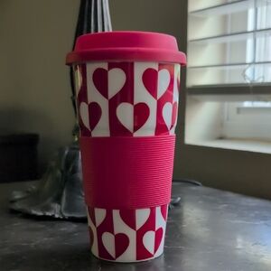 Red and White Heart Travel Mug
